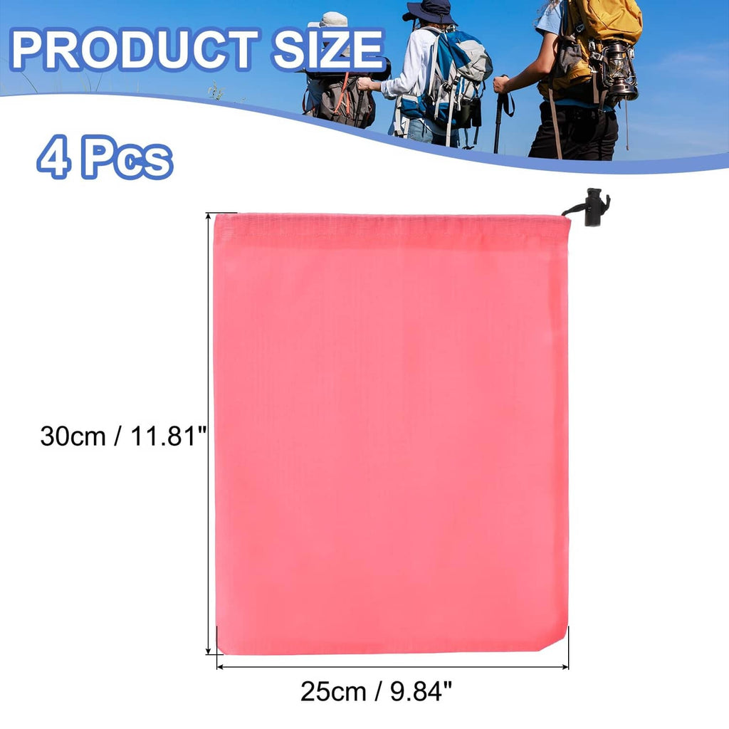 Pink drawstring stuff sack with toggle closure, rectangular bag view