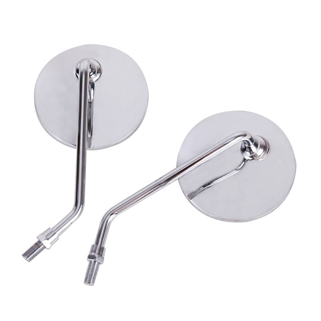 Chrome round motorcycle rearview mirrors with long curved stems, two-piece set