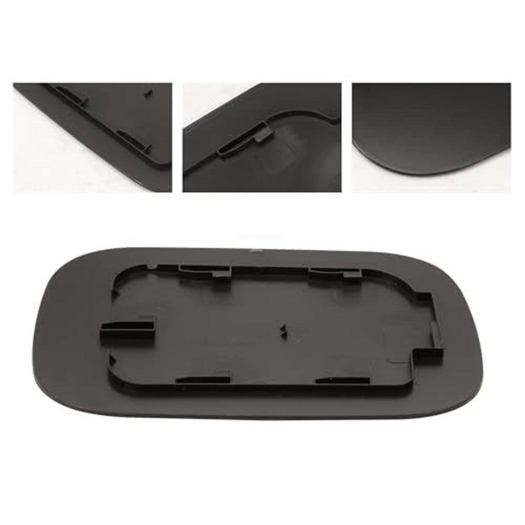 Black fuel tank filler door underside detail with mounting slots and tabs