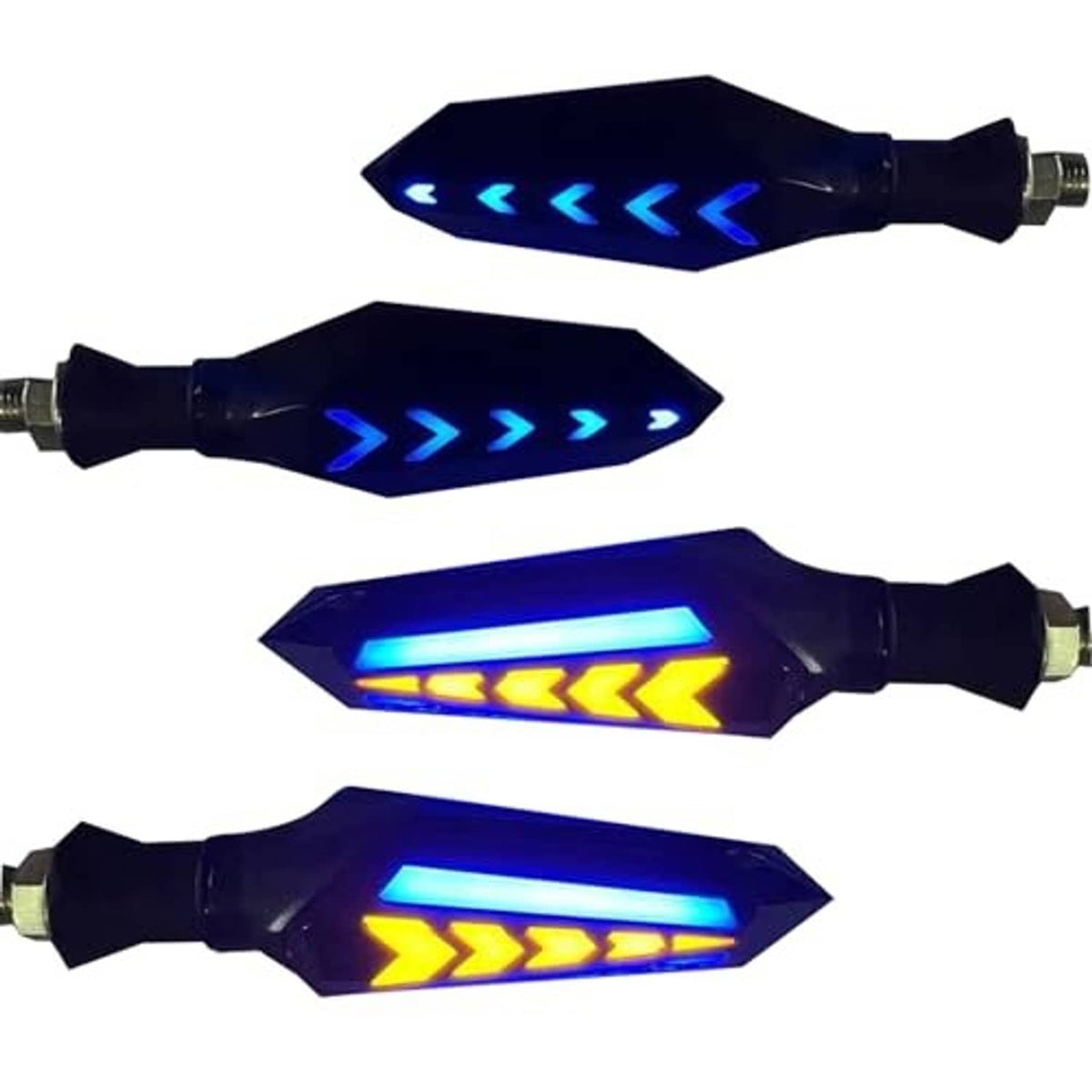 Set of blue arrow LED turn indicators with alternating blue and amber light bars