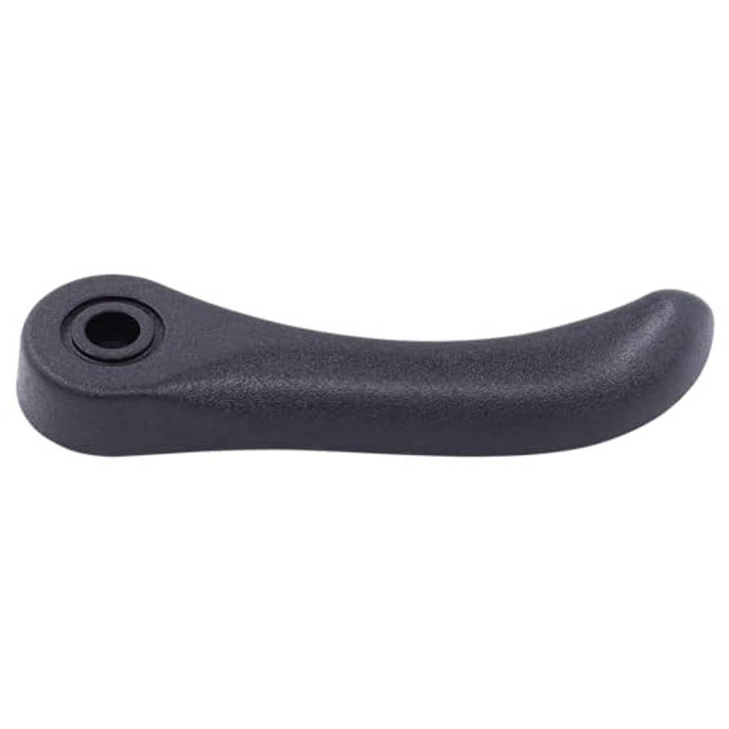 Dark recliner adjustment handle with textured grip and round mounting eye