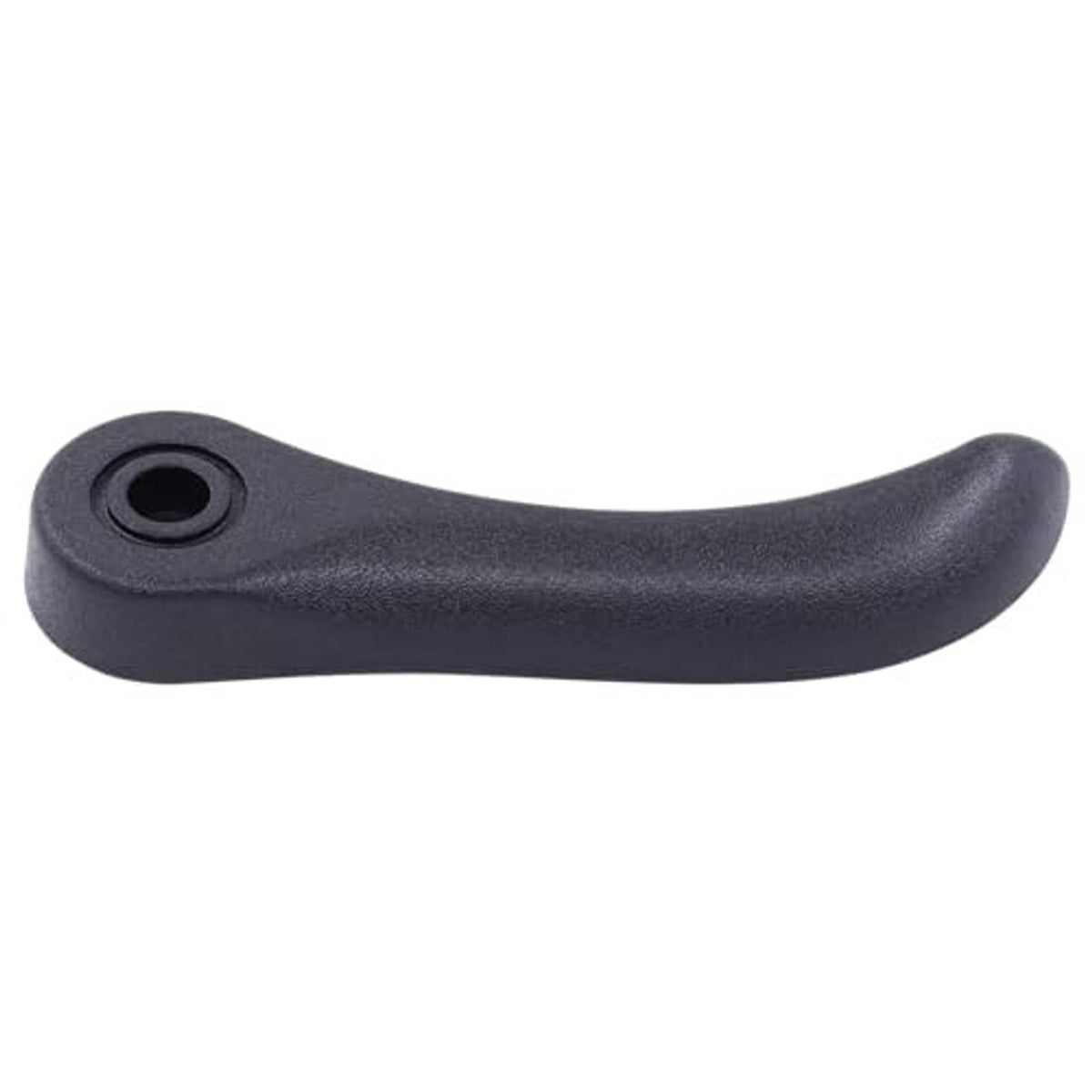 Dark recliner adjustment handle with textured grip and round mounting eye