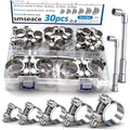304 stainless steel T-bolt hose clamps, 30-piece set in clear storage box