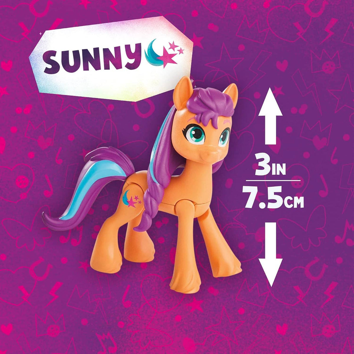 Sunny character pony figurine with purple mane, wings, and orange body