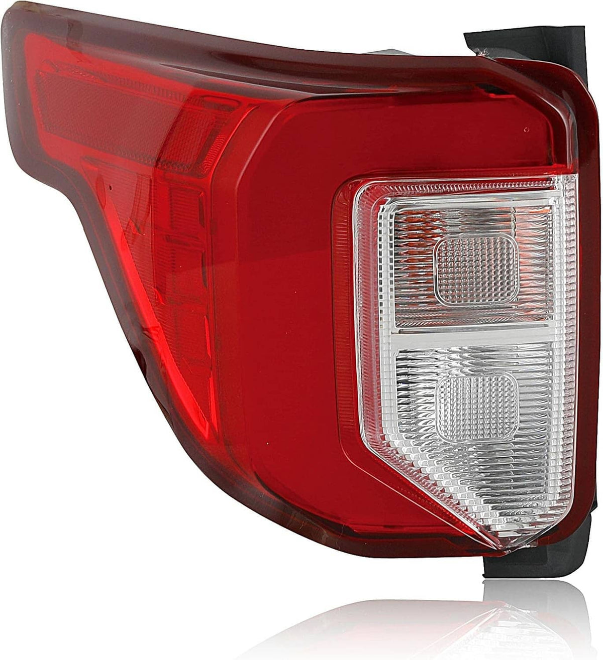 Red left rear LED tail light assembly with clear lens and white reflector