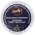 Timothy's Rainforest Espresso K-cup lid, espresso forest tropicale, Keurig brewed