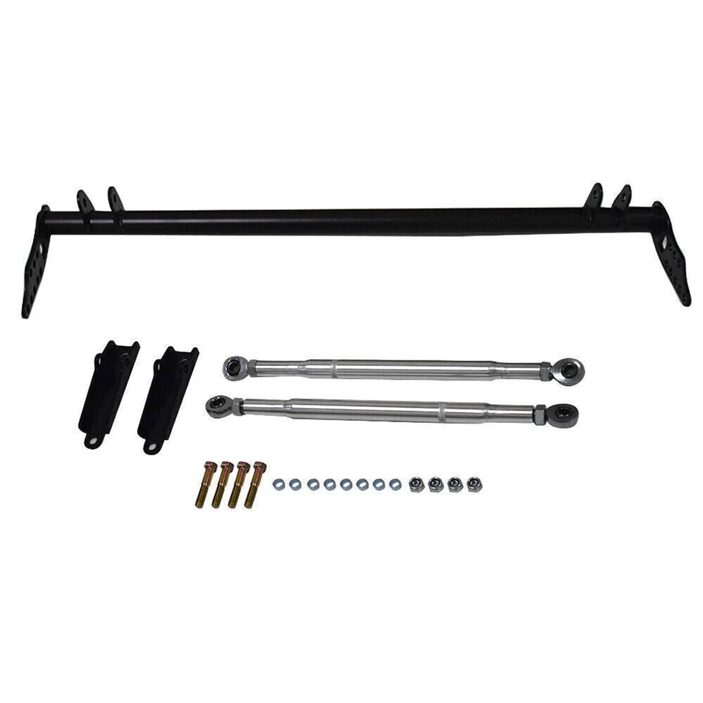 Front traction control tie bar kit with black bar, two silver links, and bolt set