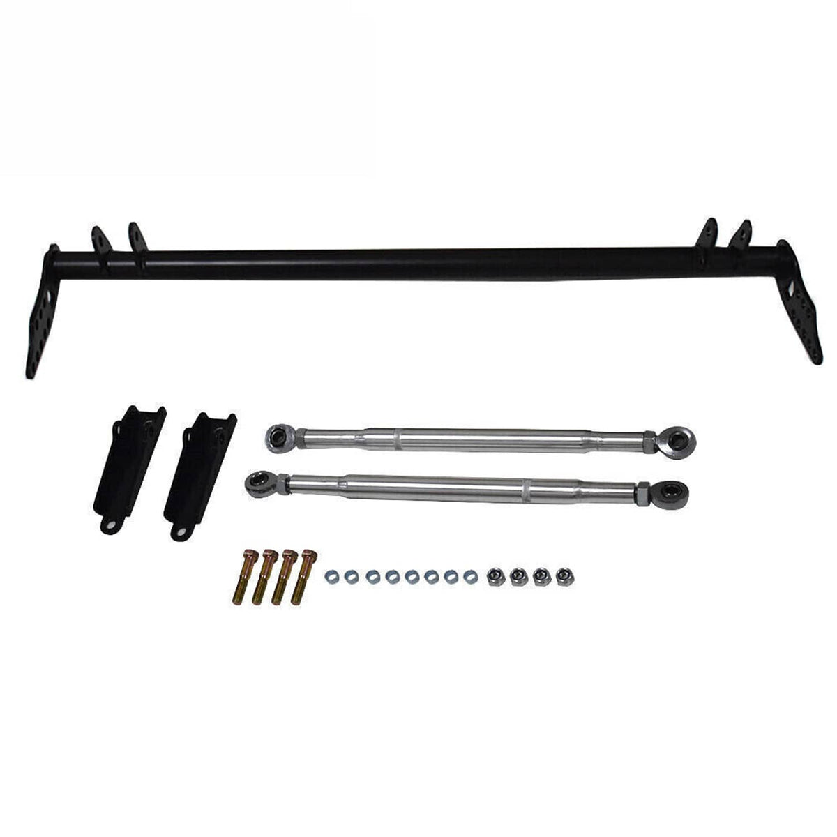 Front traction control tie bar kit with black bar, two silver links, and bolt set