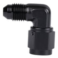 Black 90-degree AN swivel fitting with external threads and rotating elbow section