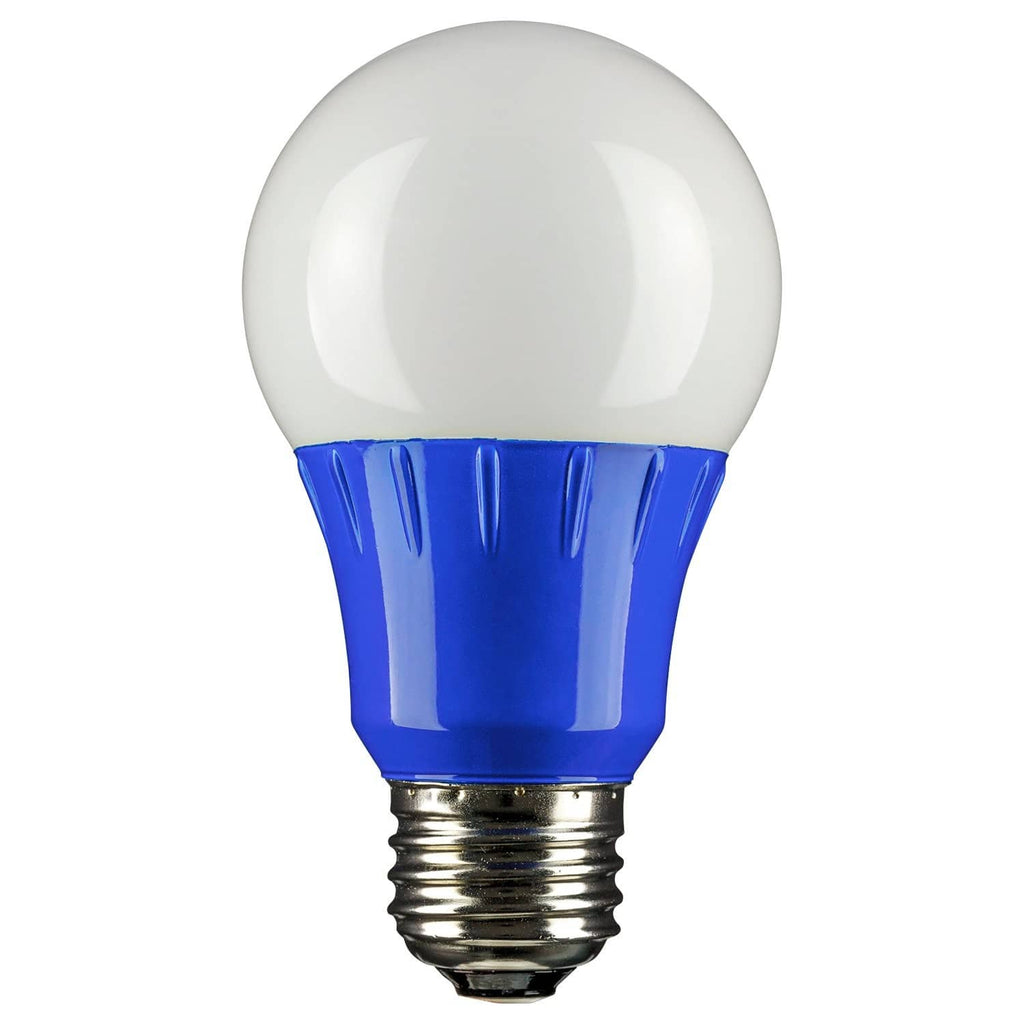 Blue A19 LED light bulb with frosted top and medium screw base (E26)