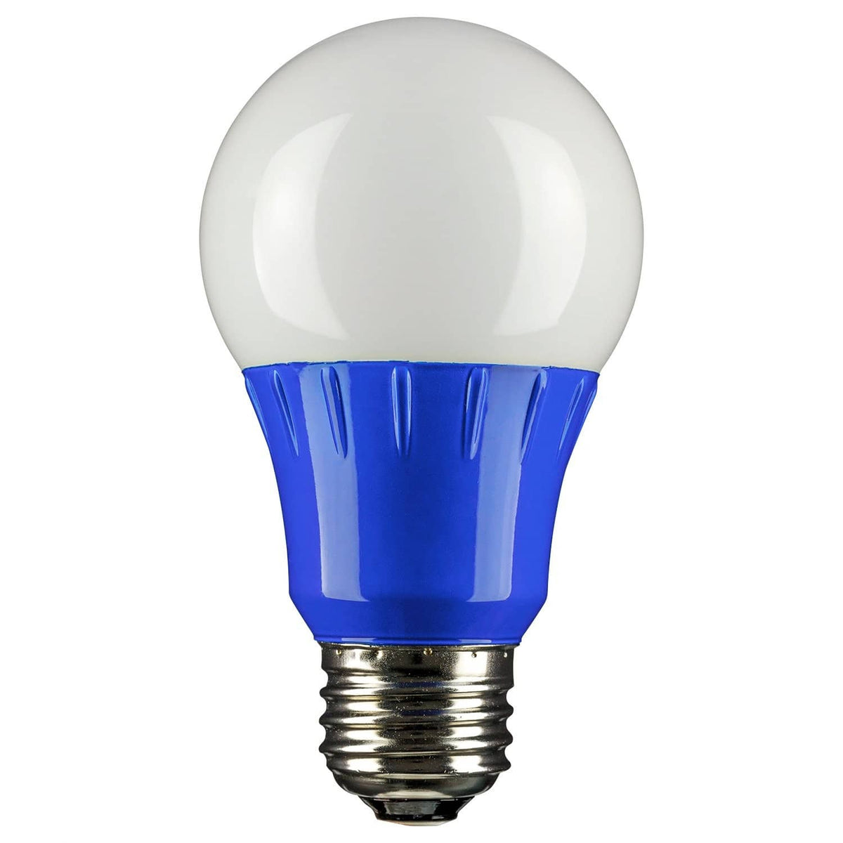 Blue A19 LED light bulb with frosted top and medium screw base (E26)