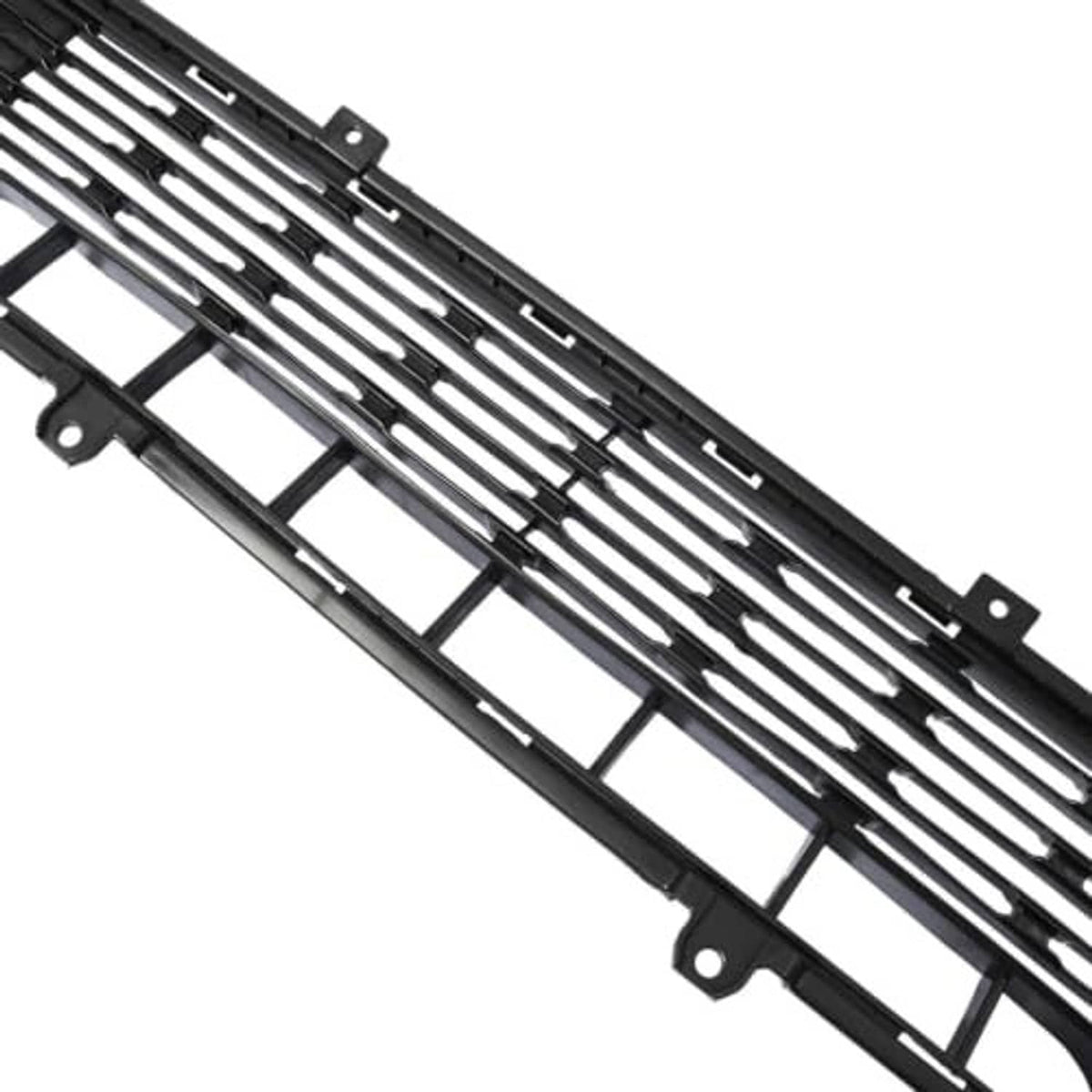 Front bumper lower grille detail, black horizontal slats with silver-toned accent bars