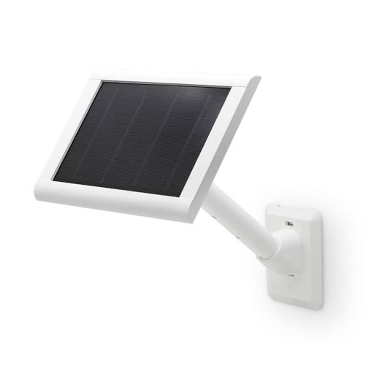Solar panel with white wall mount bracket arm