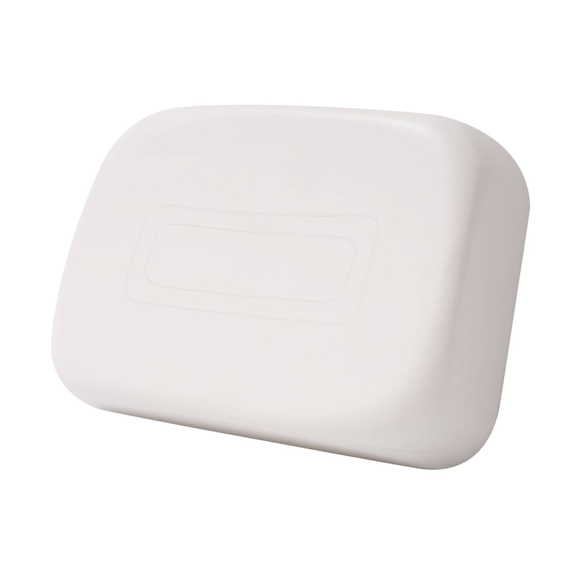 White front seat back cushion with rectangular molded detail and smooth rounded edges