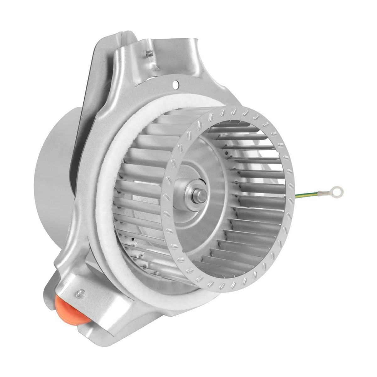 Furnace draft inducer blower motor assembly with front multi-wing fan impeller