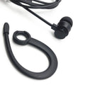 Black in-ear stereo earbuds with three-earbud set and attached cable loop.