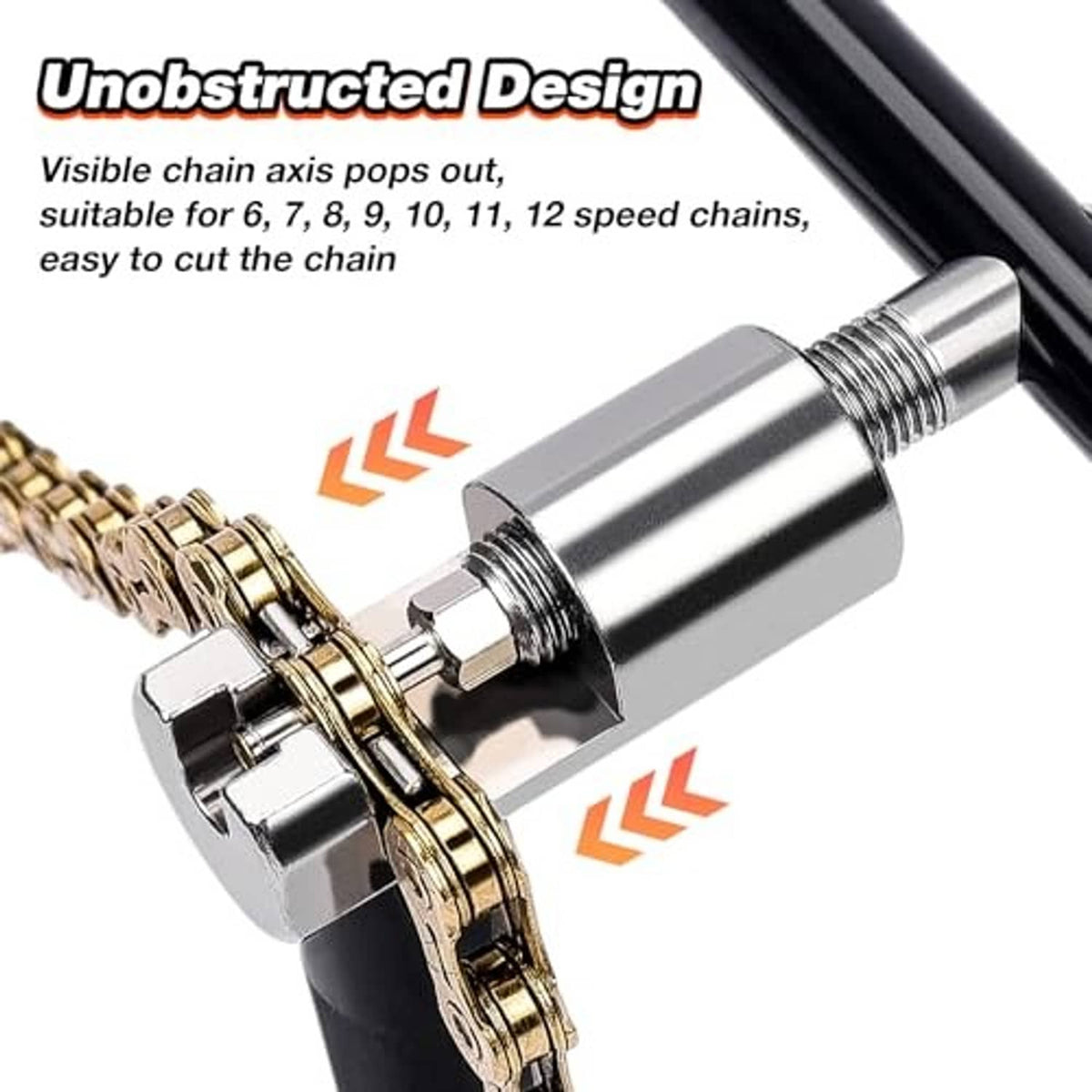 Bike chain breaker tool with side opening design and silver press mechanism