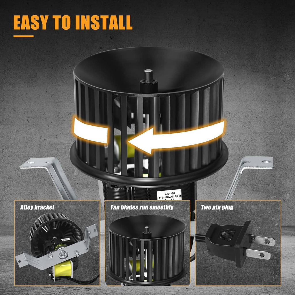 Bathroom exhaust fan motor assembly with fan wheel, alloy brackets, and two-pin plug