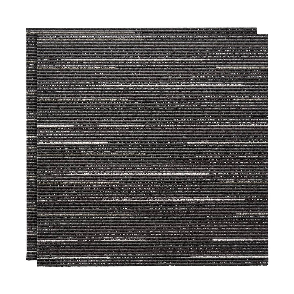 Gray square carpet tile with straight striped texture, modular rug piece
