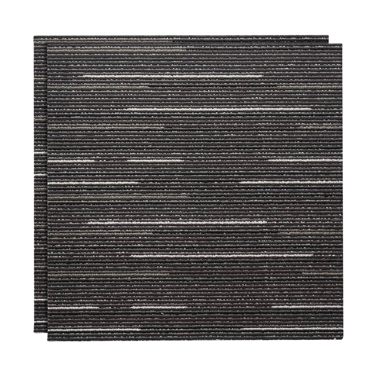 Gray square carpet tile with straight striped texture, modular rug piece