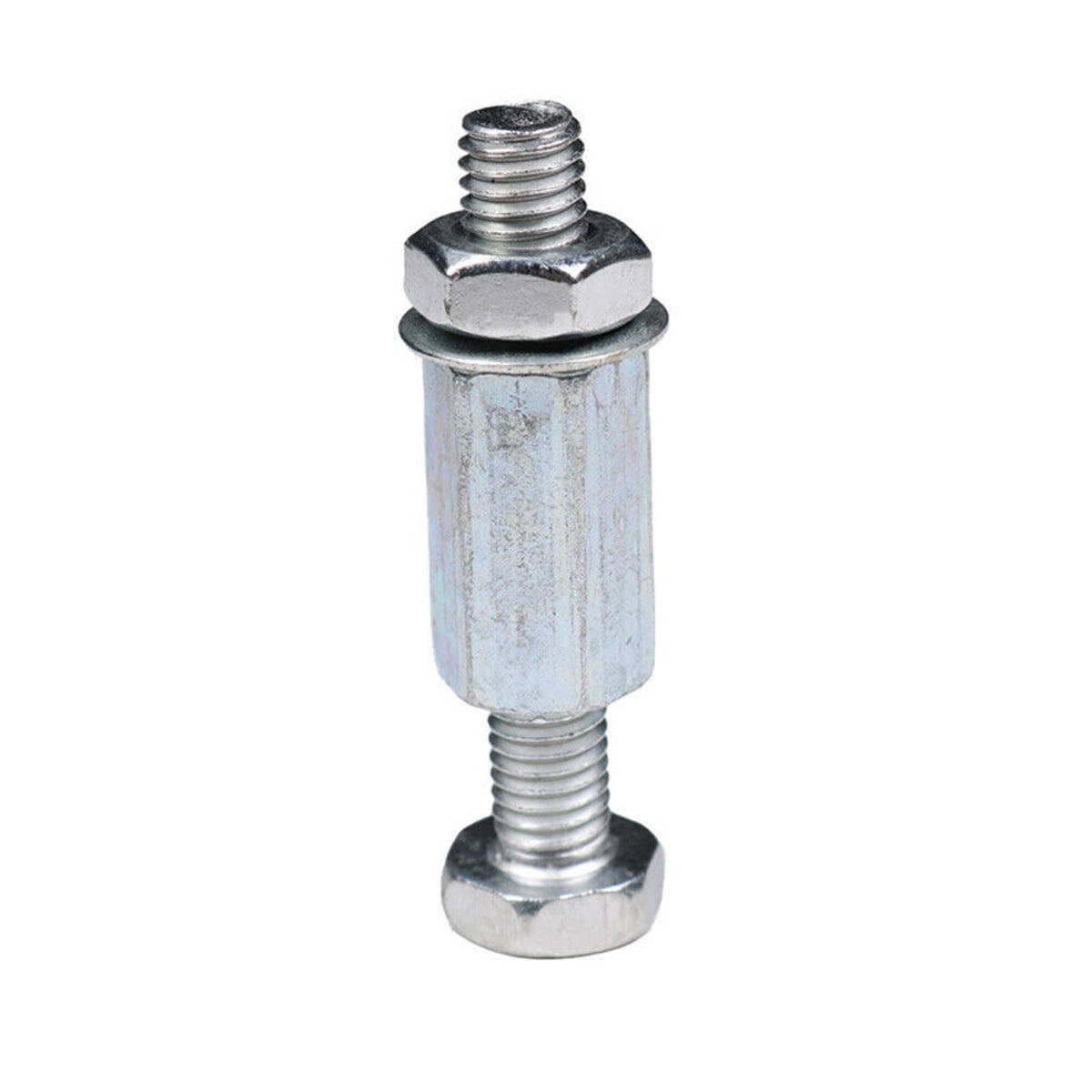 Hex-headed puller bolt with long threaded shaft and washer base
