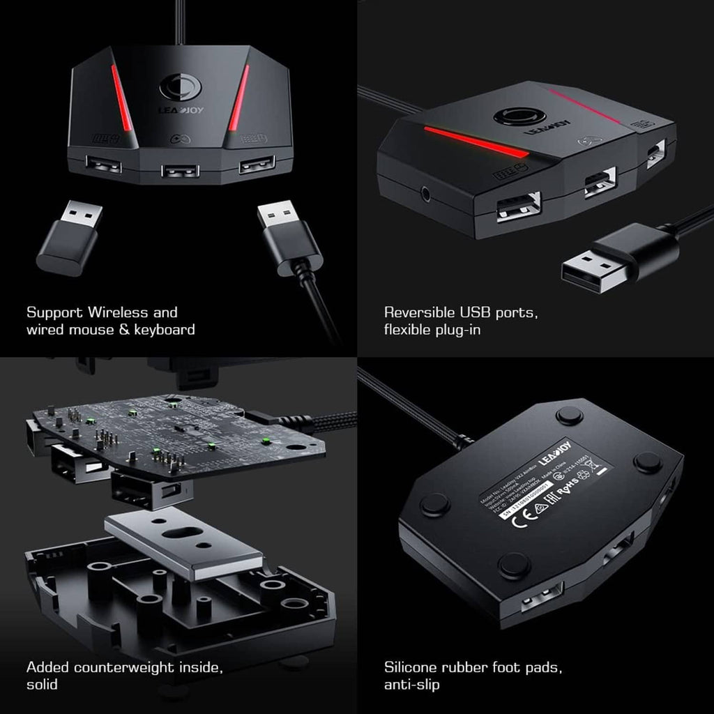 Keyboard and mouse adapter hub with USB ports and anti-slip rubber feet