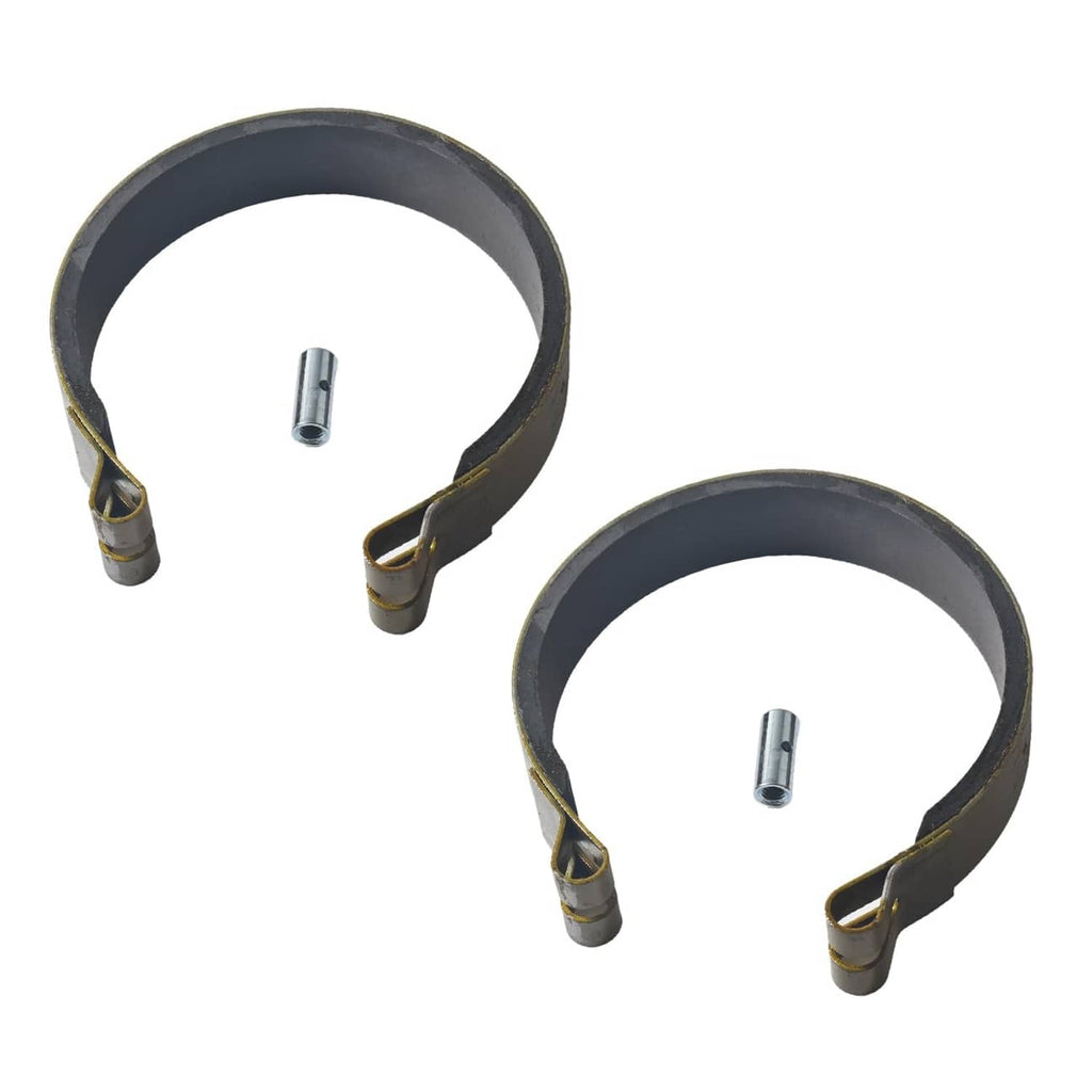 Mini bike brake band set: two dark rubber bands with mounting pins and clips