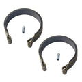 Mini bike brake band set: two dark rubber bands with mounting pins and clips