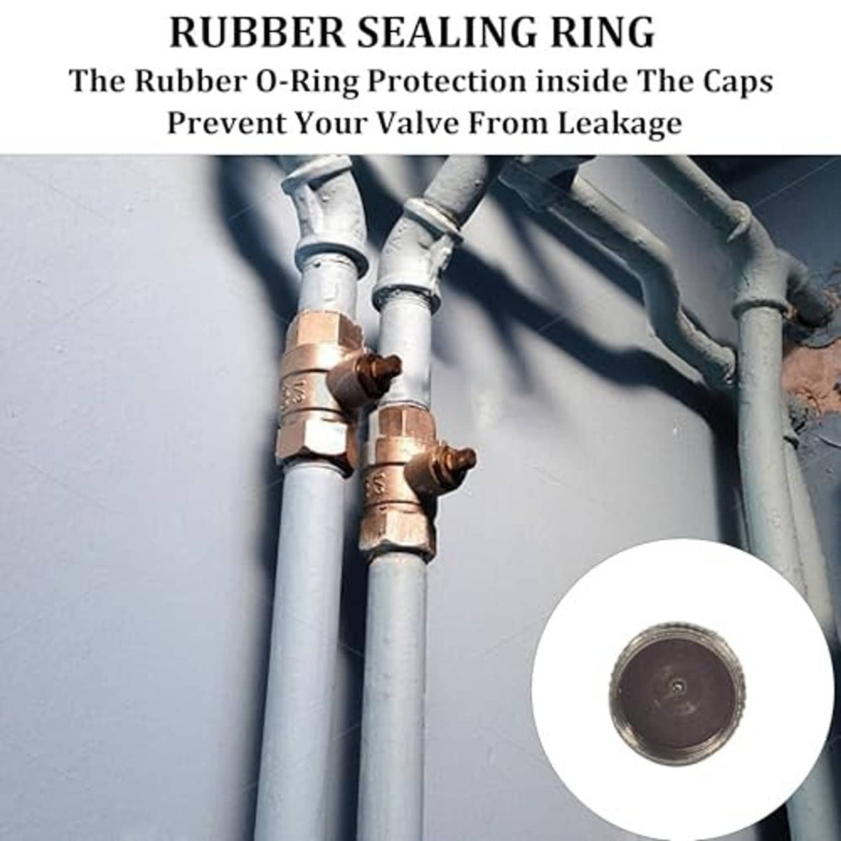 Silver tire valve stem cap with visible rubber sealing ring for leak protection