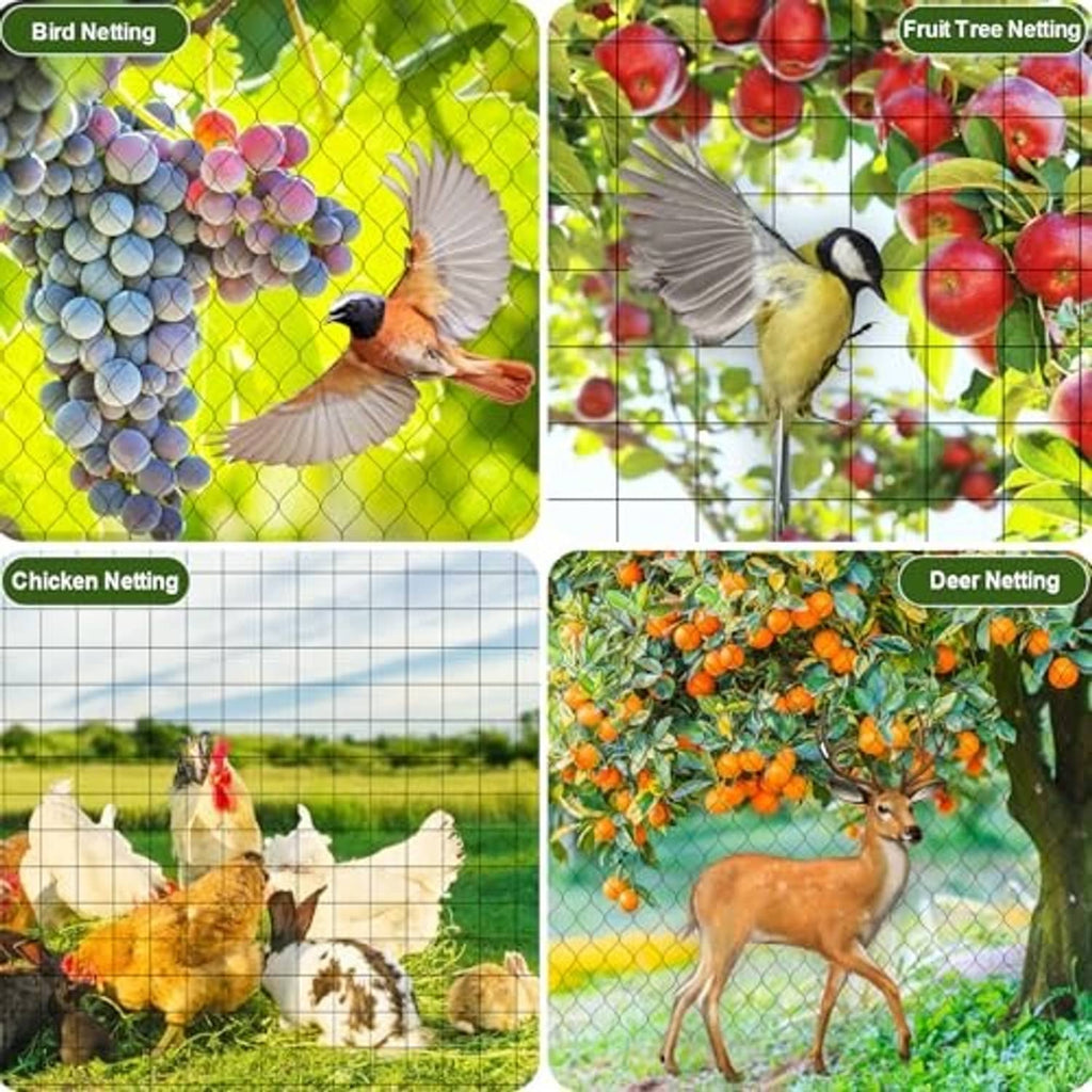 Black netting used for bird, chicken, fruit tree, and deer protection on mesh panels