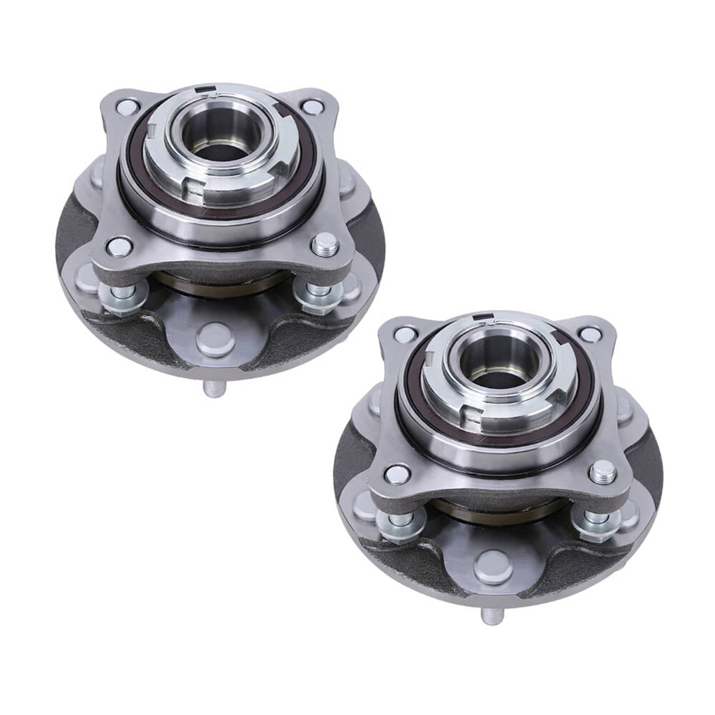 Two wheel hub bearing assemblies showing circular bearing housing and mounting bolts