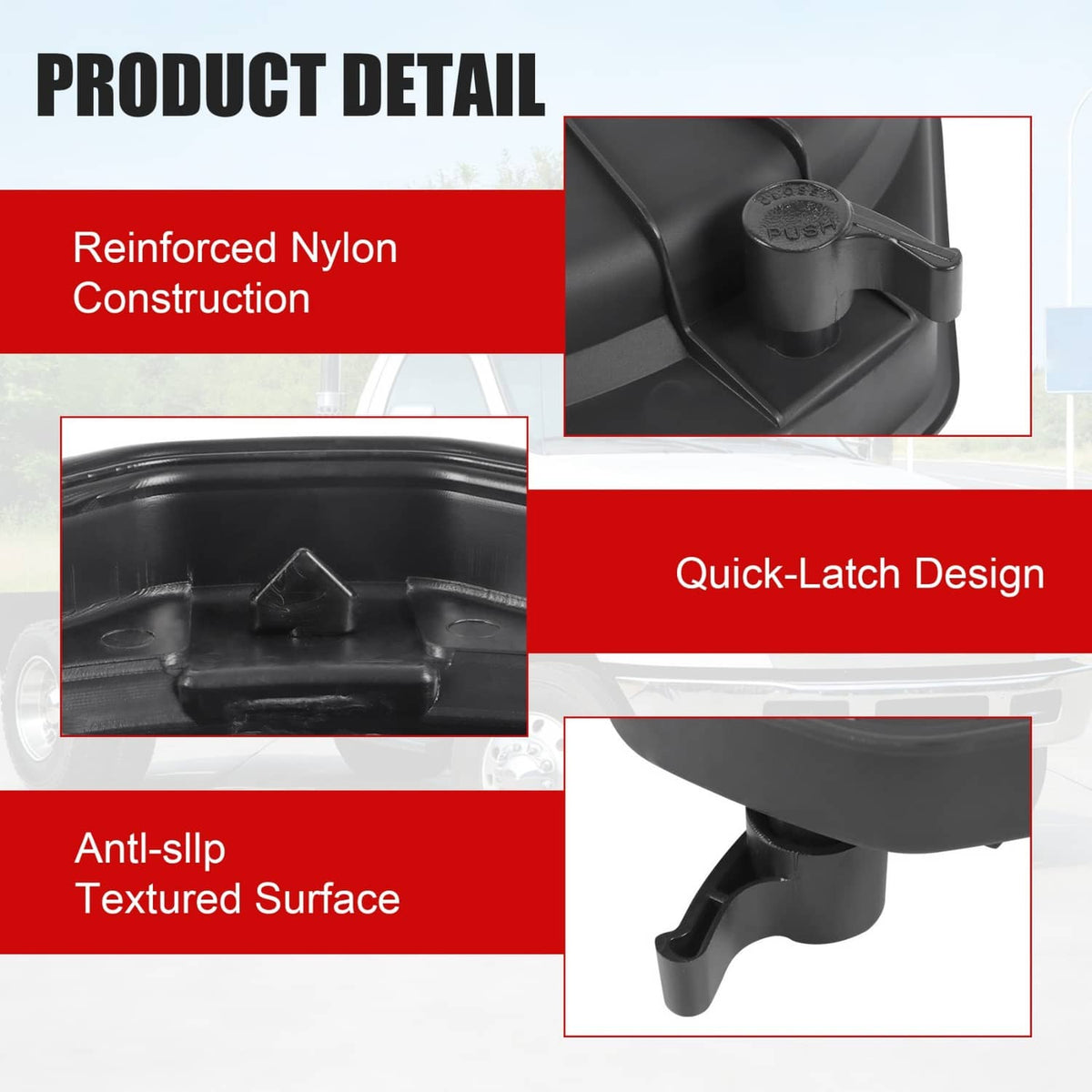 Black air filter cover lid latch top with textured surface and quick-latch profile
