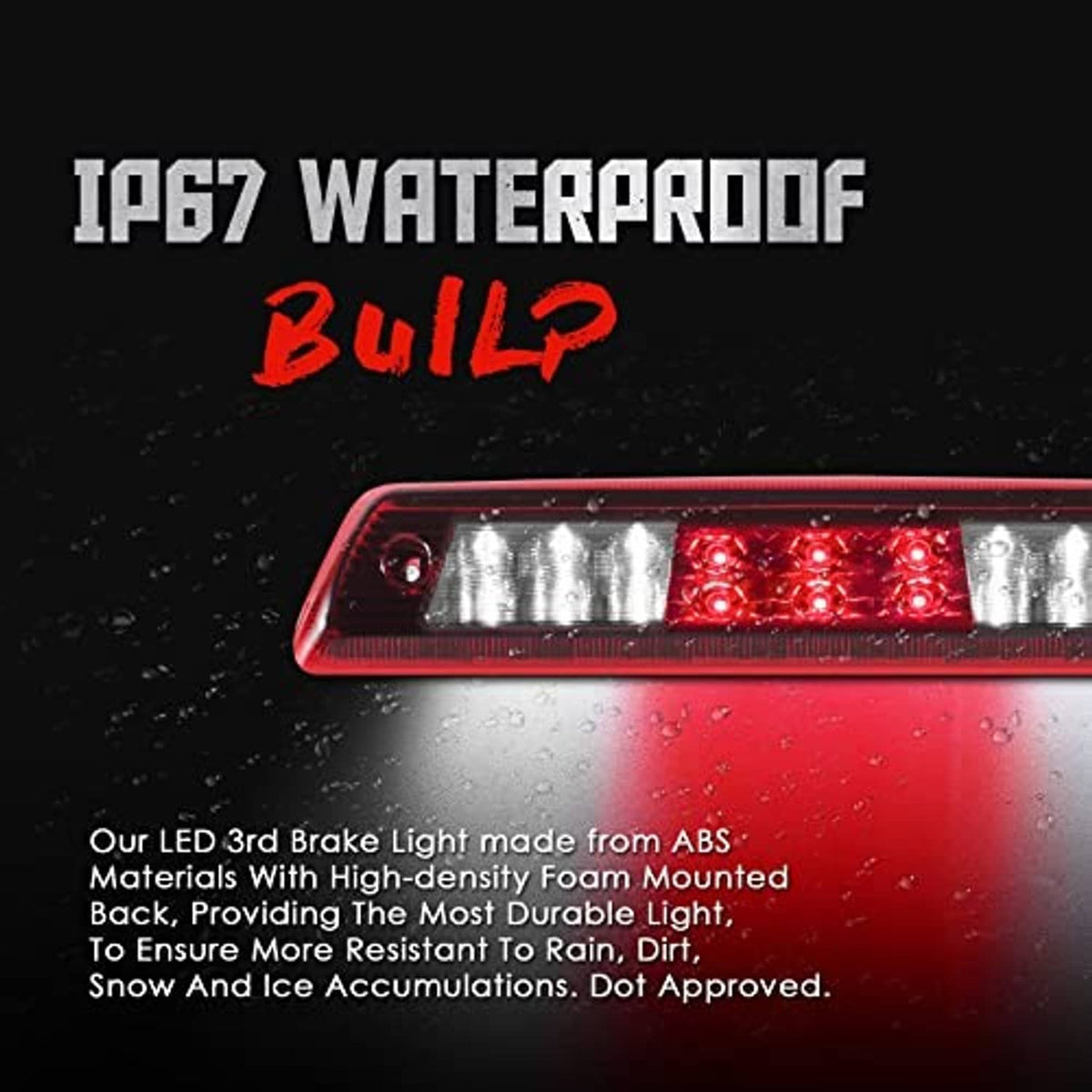3rd brake light replacement with red lens, clear LED panels, and raindrop detail