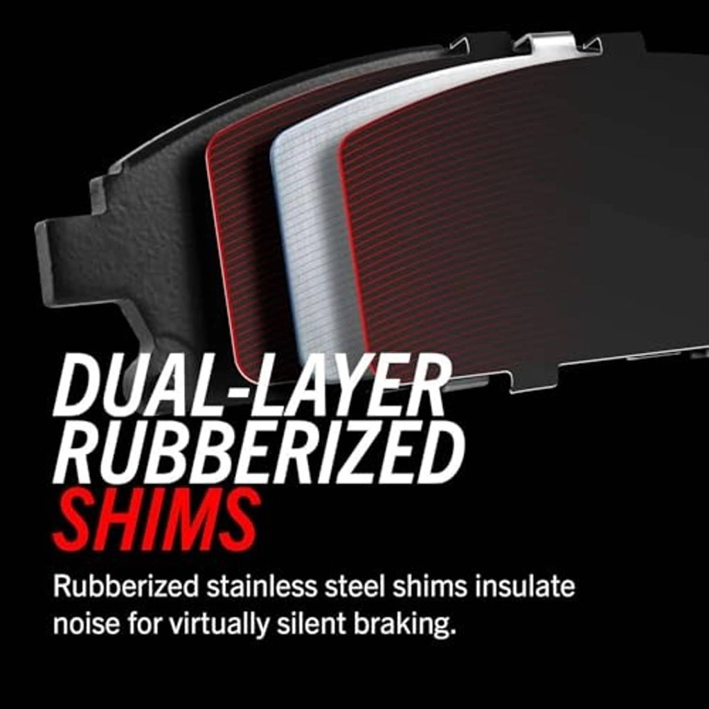 Dual-layer rubberized shims brake pad hardware set shown in close-up