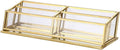 Vintage gold 4-slot business card holder with clear glass compartments, rectangular frame
