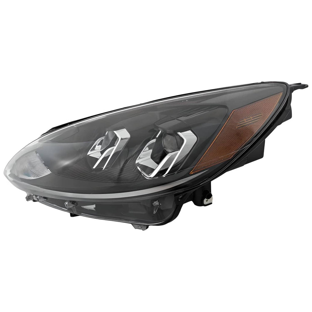 Left halogen headlight assembly with bulb, dark housing, amber reflector edge