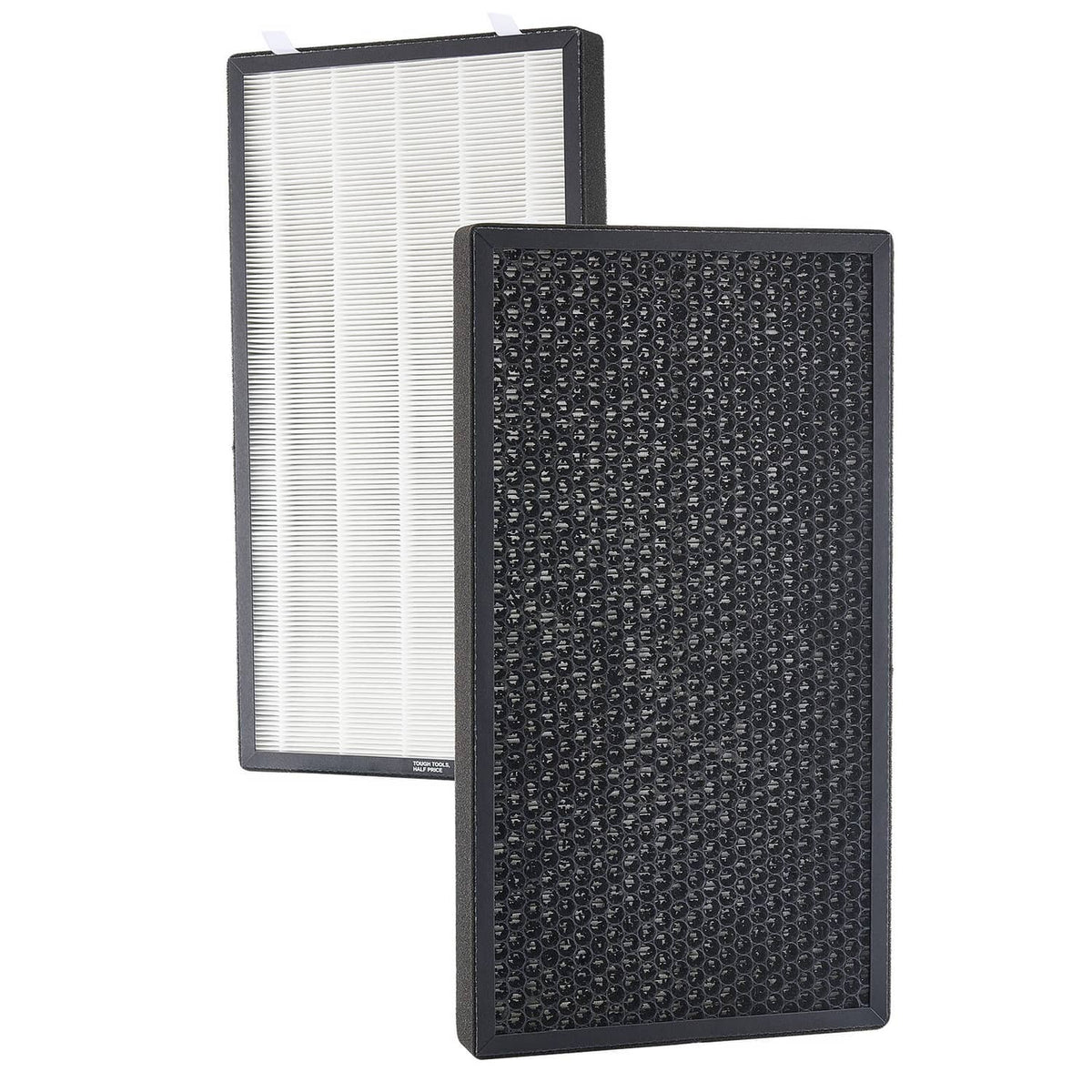 Dual-layer air filter panels: black carbon-style and white pleated panel