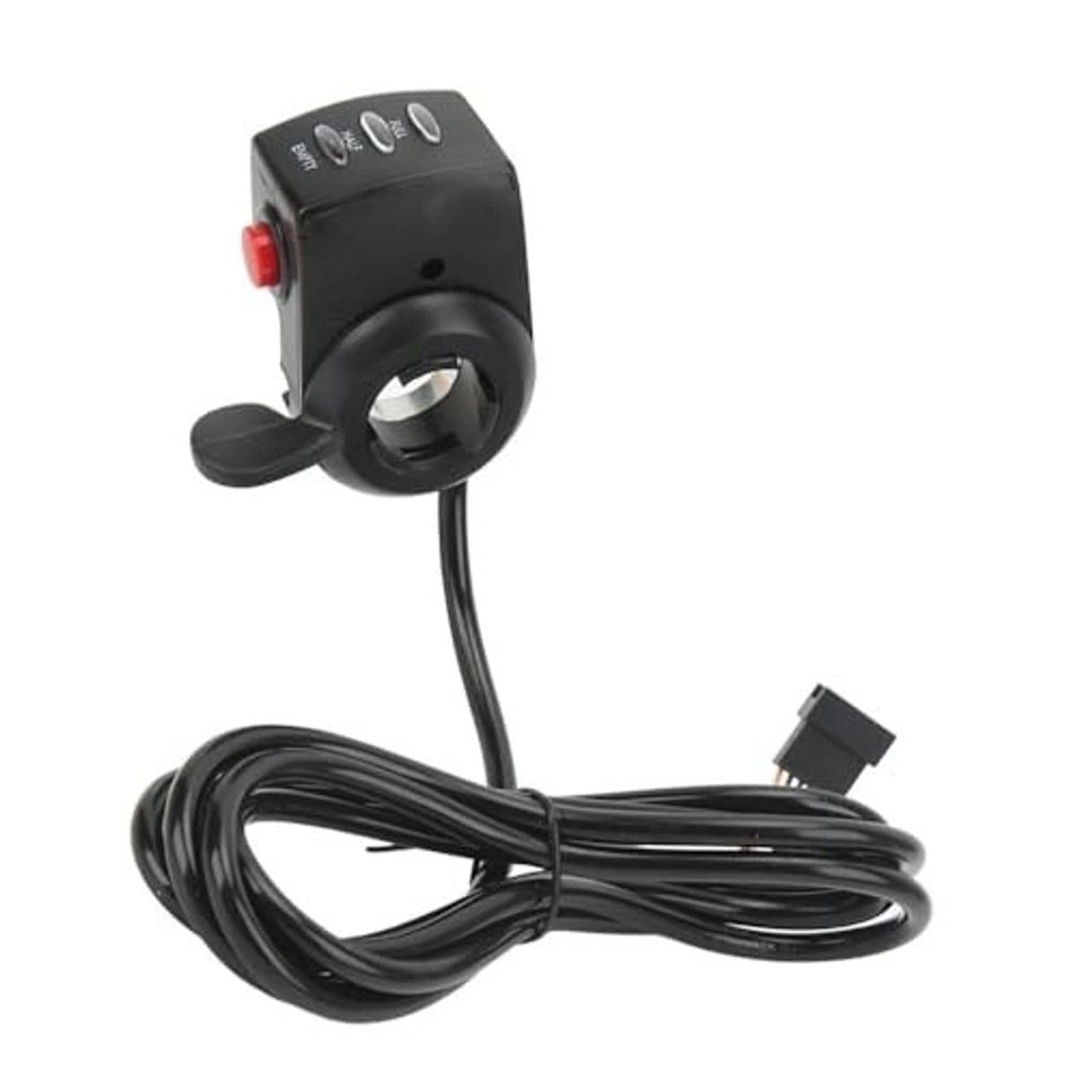 E-bike thumb speed controller on handlebar-style mount with bundled black cable