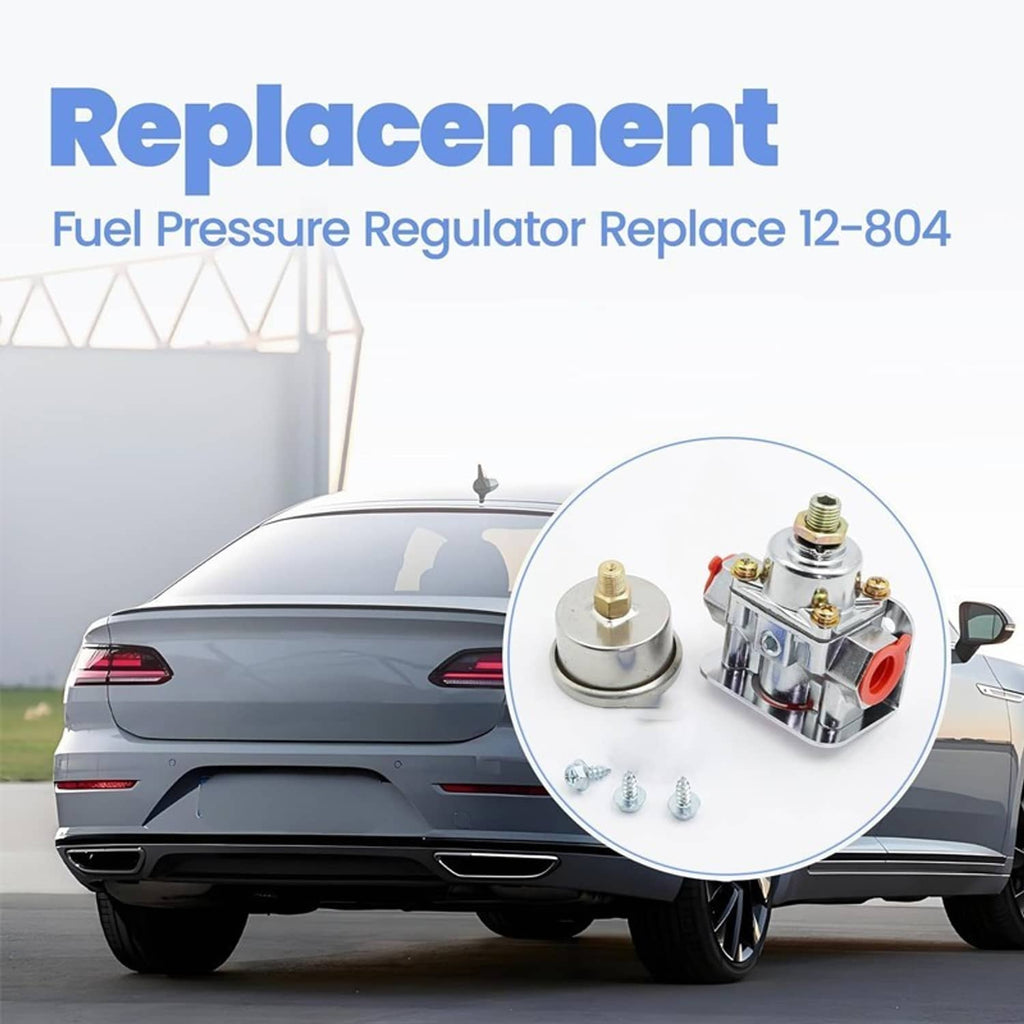 Low fuel pressure regulator replacement with round fuel pressure gauge and chrome metal body
