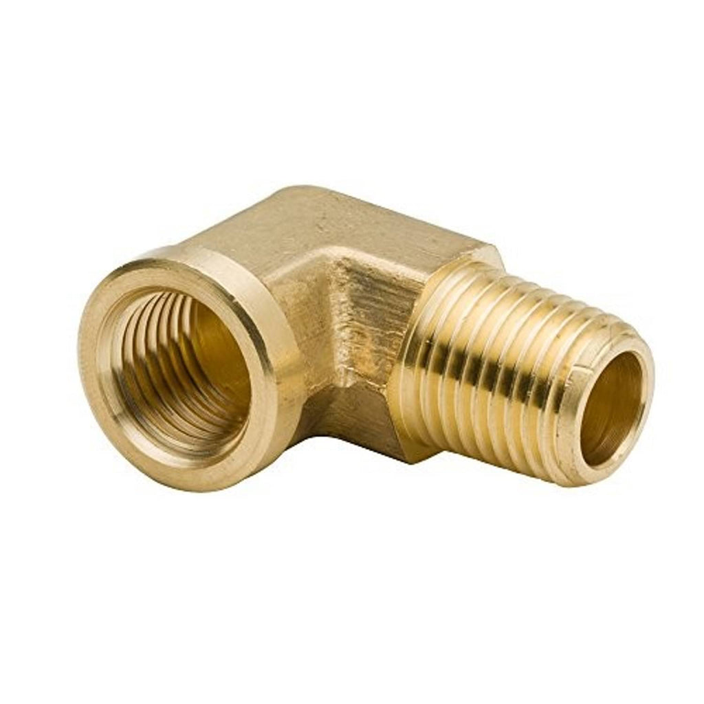 Brass 90° street elbow pipe fitting with threaded NPT male and female ends
