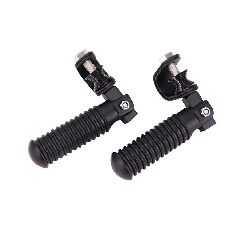 Set of two black crash foot pegs with rubber grips and threaded mounting studs