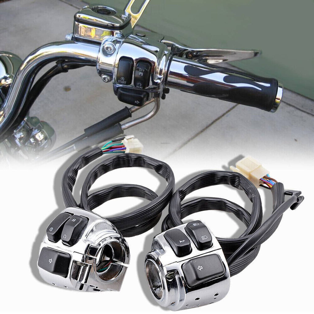 Motorcycle handlebar control switches with wiring harness and black cable loops