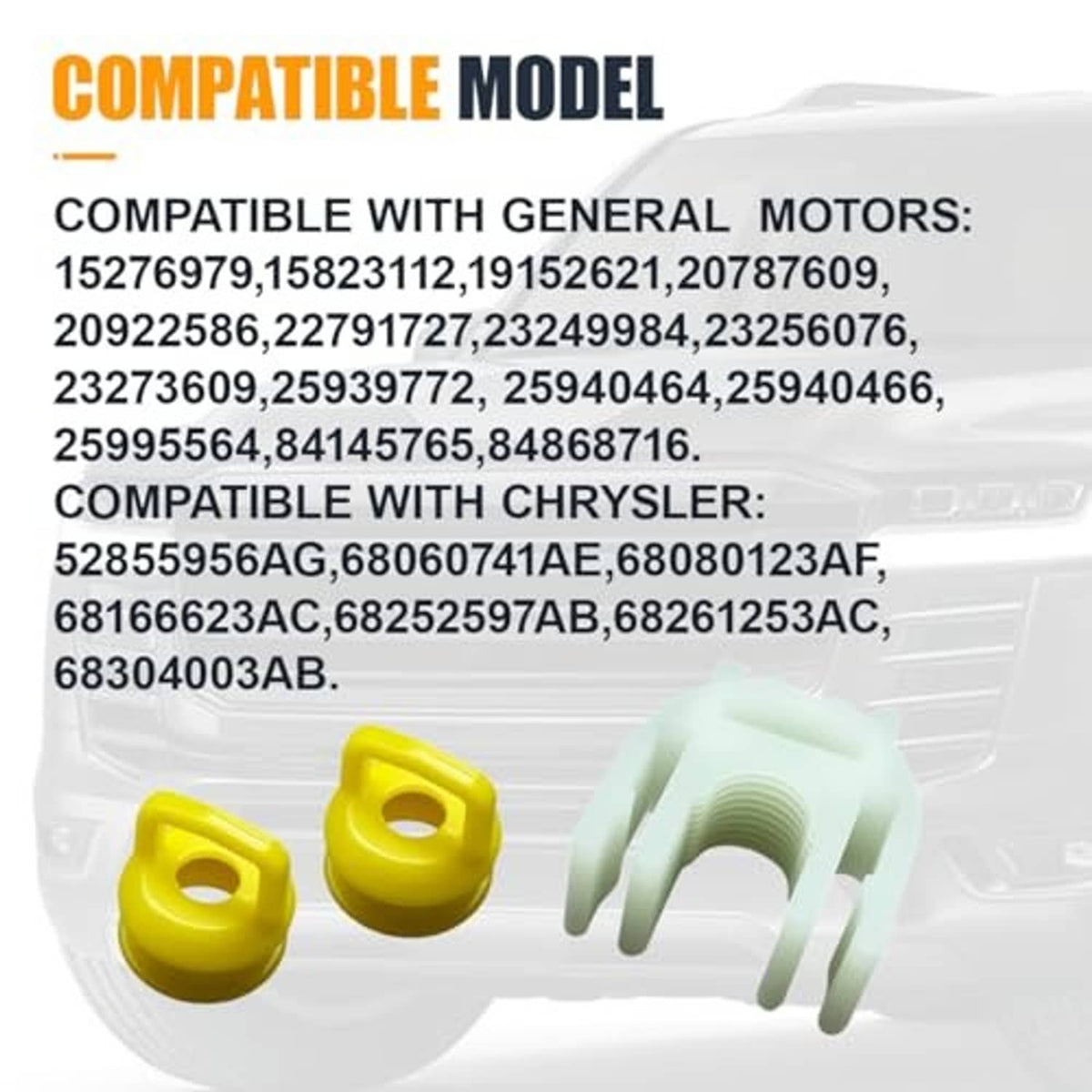 Transmission shifter linkage bushing kit, white fork part and two yellow bushing sleeves