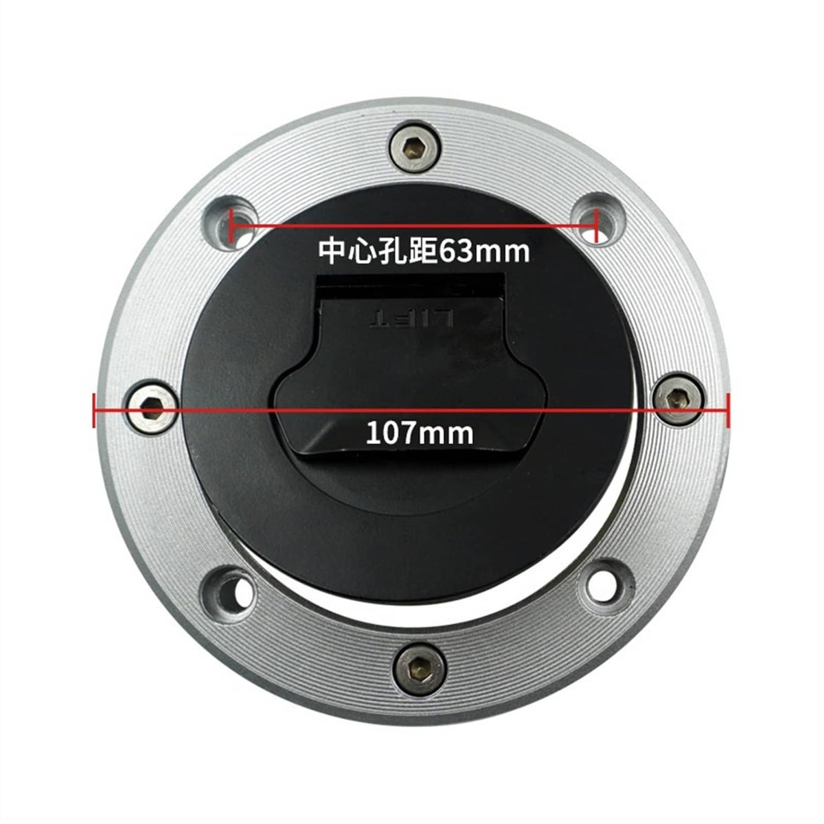 Fuel gas cap lock faceplate with black insert and 4 mounting holes