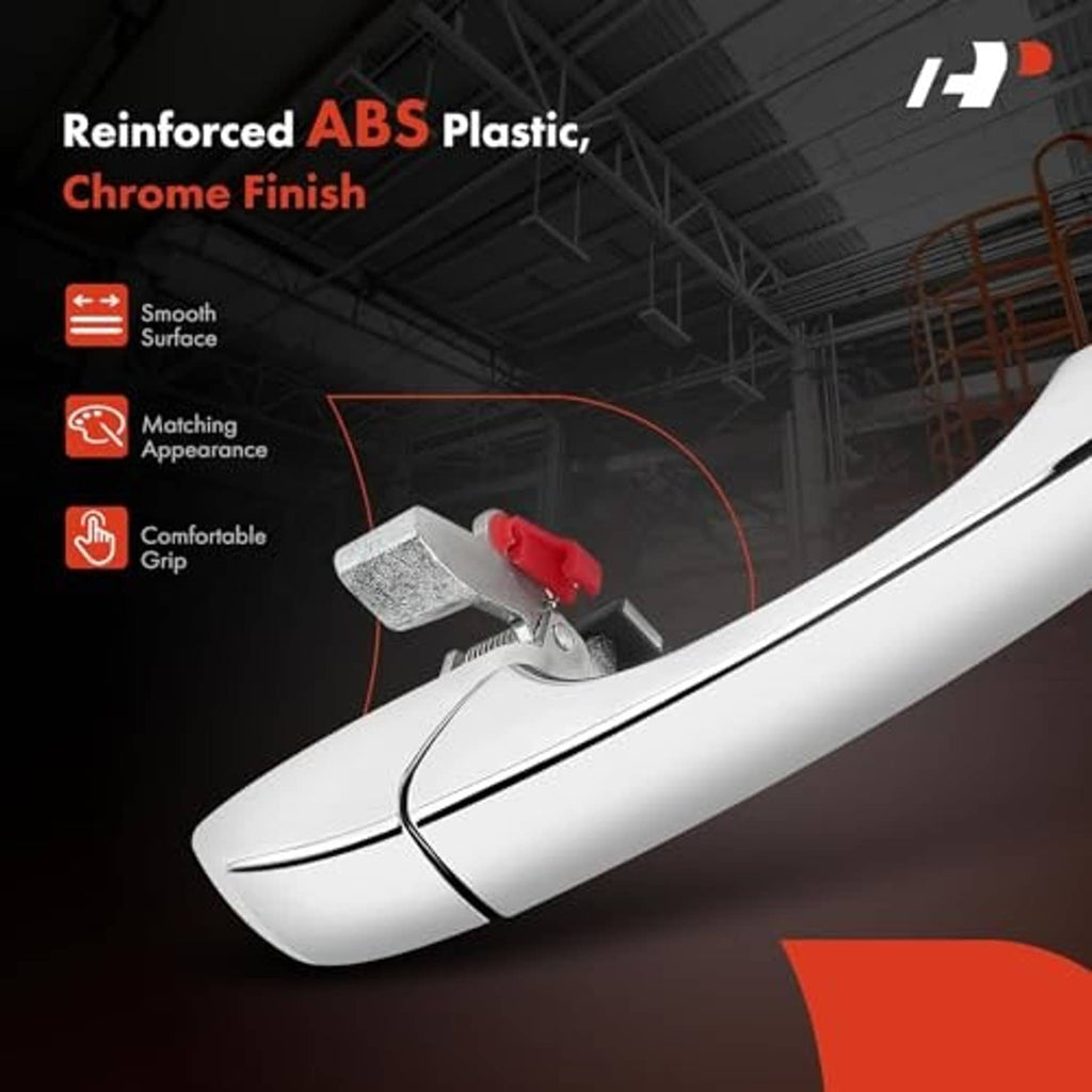 Chrome exterior door handle with smooth ABS plastic finish and red latch parts