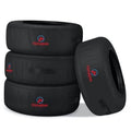 Black spare tire tote bags (4 pack) with carry handles, stacked and one side open