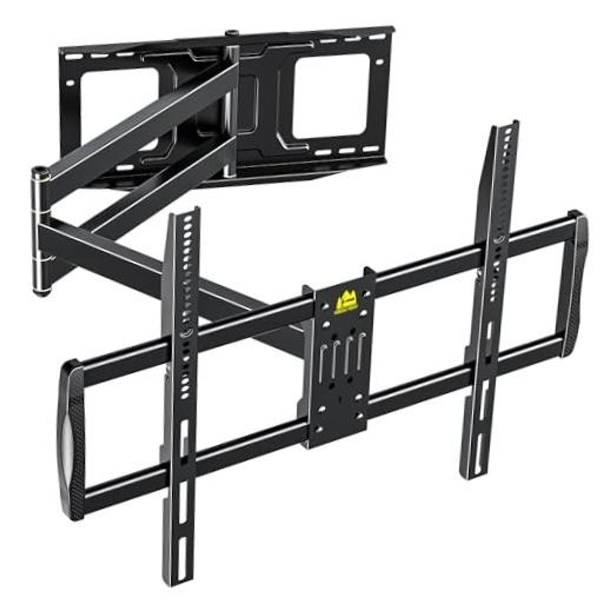Black full-motion TV wall mount with long arms and wall bracket kit