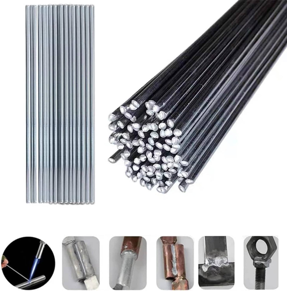 Aluminum welding rods bundle with many straight silver rods