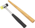 Ring mandrel sizing tool with rubber mallet, wood handle and black grip