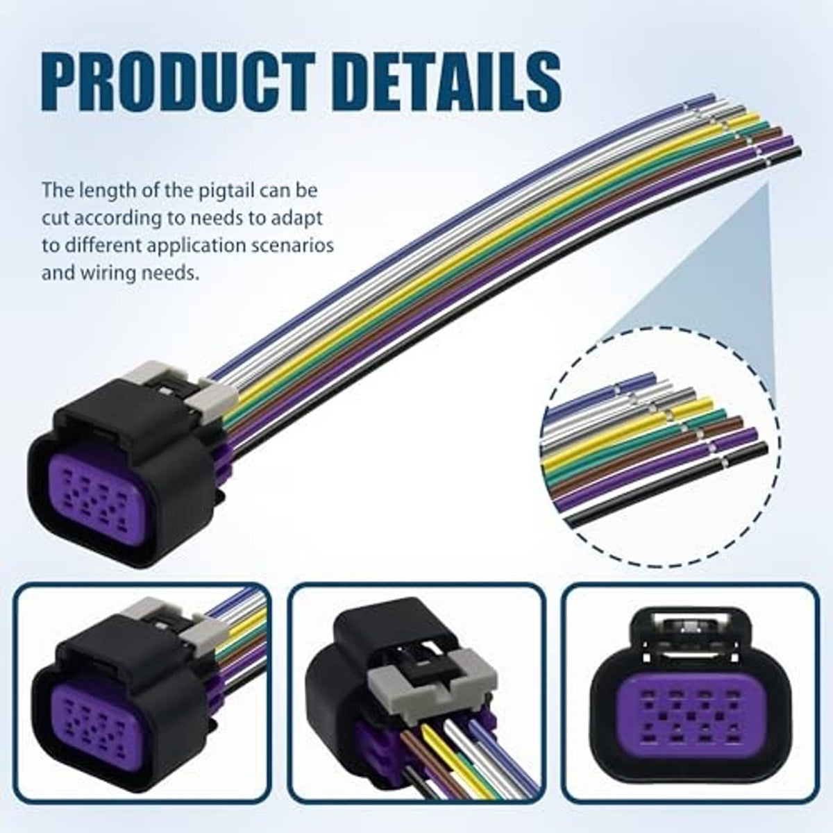 Throttle body connector pigtail harness with purple 8-pin connector and multi-color wires